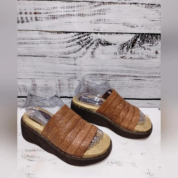 Vintage Candie’s Jute Platform Wedge‎ Slides Tan 90s Y2K Sandal Size 6.5 - Picture 7 of 7